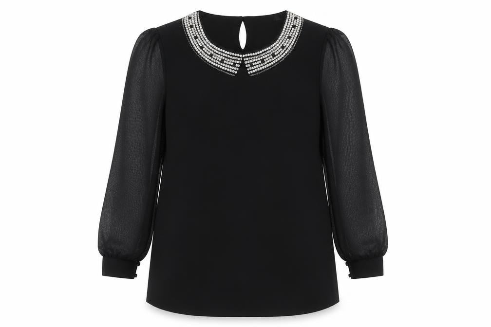 Blue Chameleon Womens Black Beaded Blouse Size 18 Long Sleeve Tunic