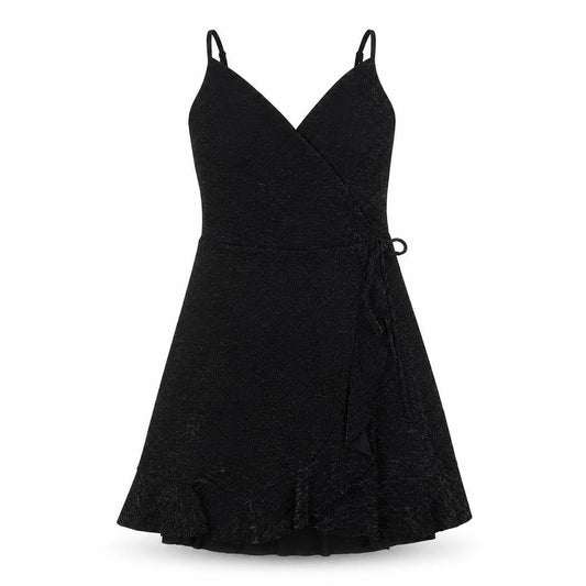 New Look Women’s Black Wrap Dress Size 12 Glitter Ruffle Party