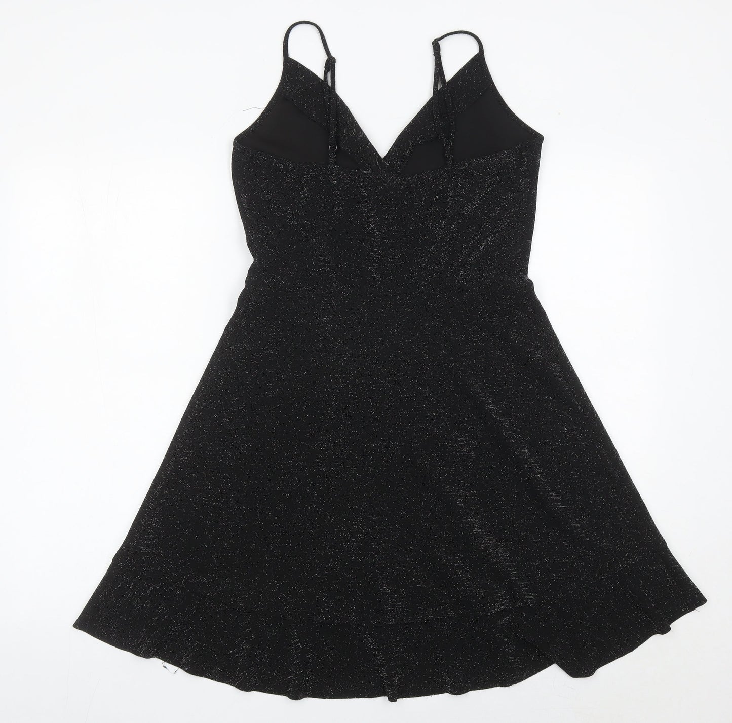 New Look Women’s Black Wrap Dress Size 12 Glitter Ruffle Party
