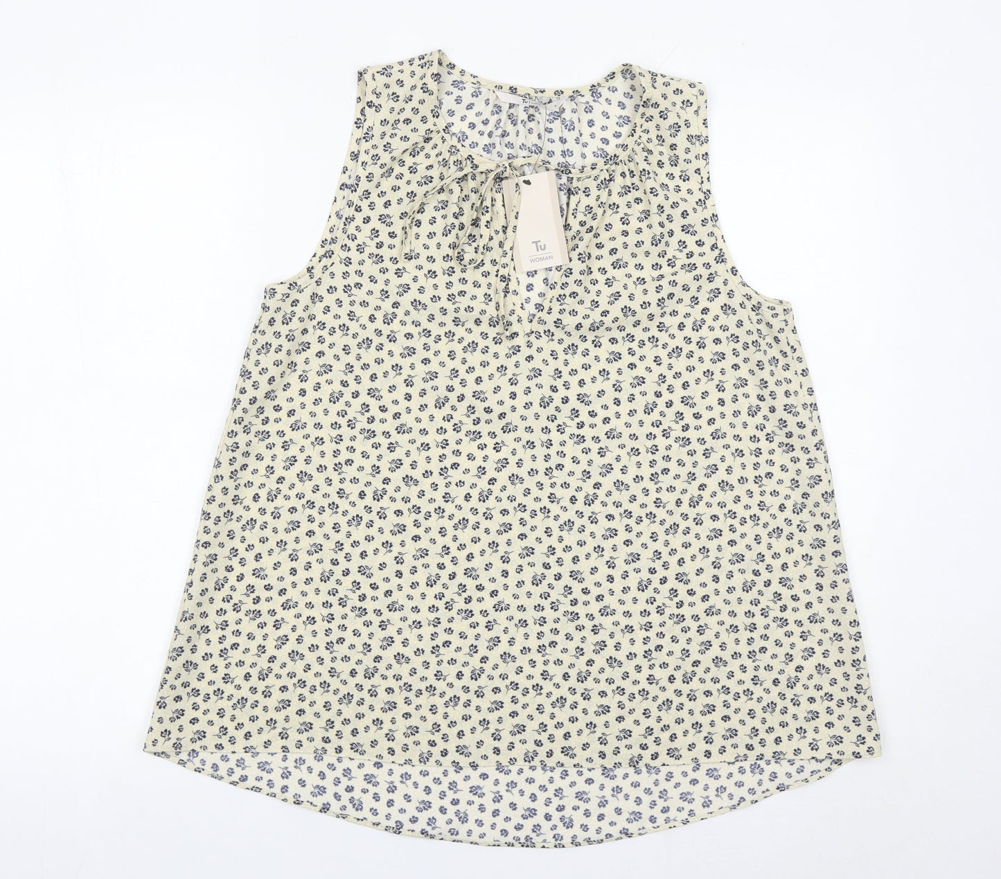 Tu Women’s Ivory Floral Sleeveless Blouse Size 8 Scoop Neck