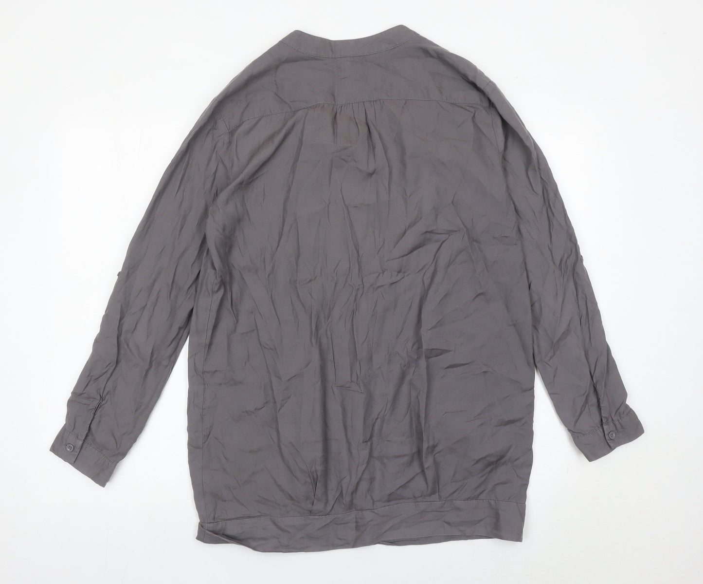 Next Women Grey Blouse Size 12 Tunic Viscose Cotton Long Sleeve