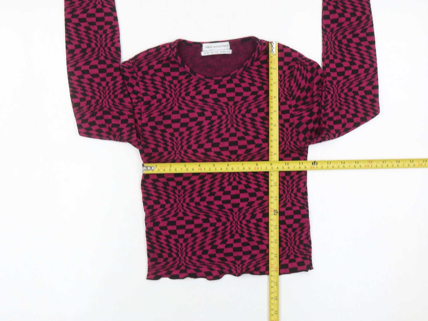 Urban Outfitters Women’s XS Pink Check Slim Fit Cropped Long Sleeve Top