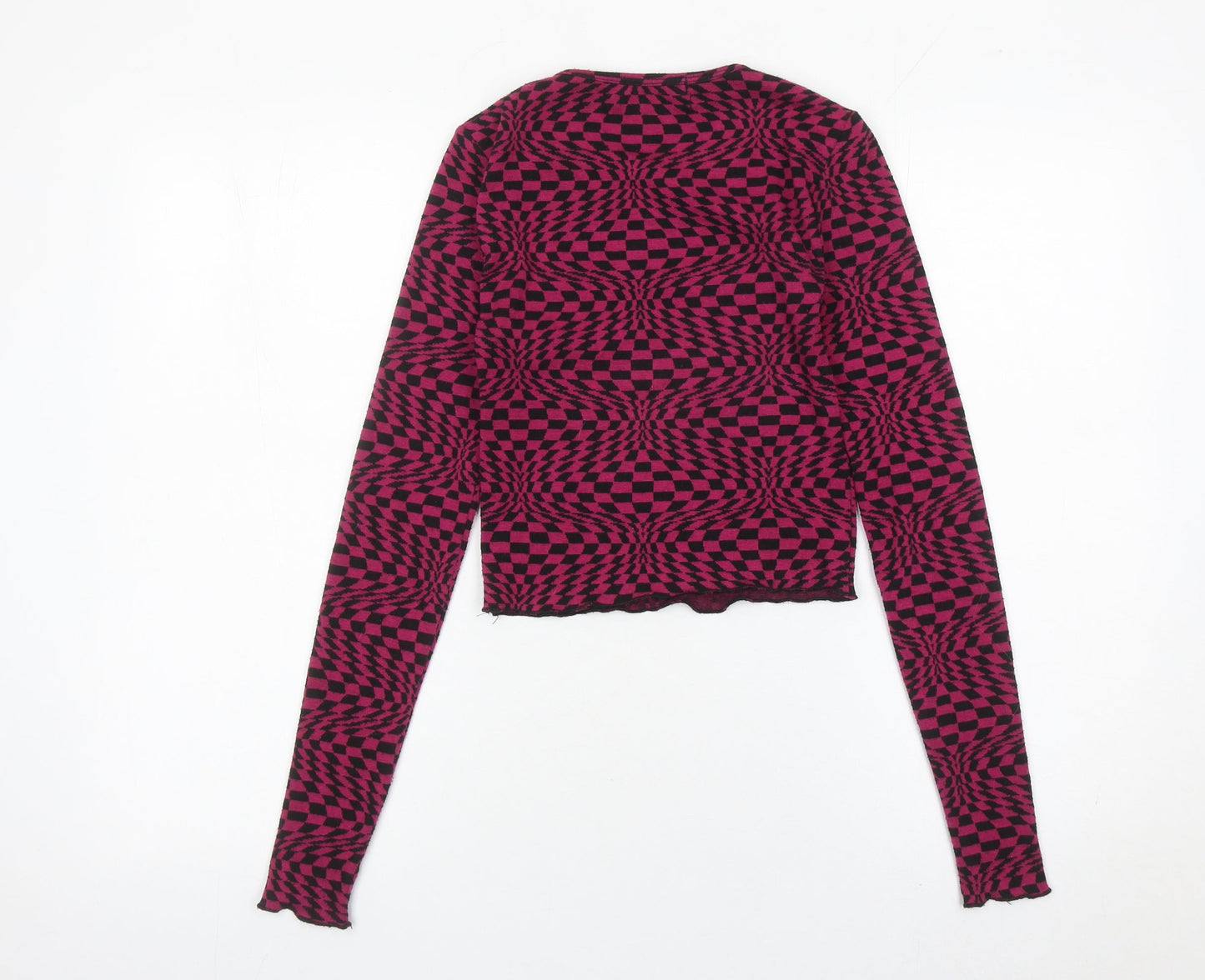 Urban Outfitters Women’s XS Pink Check Slim Fit Cropped Long Sleeve Top