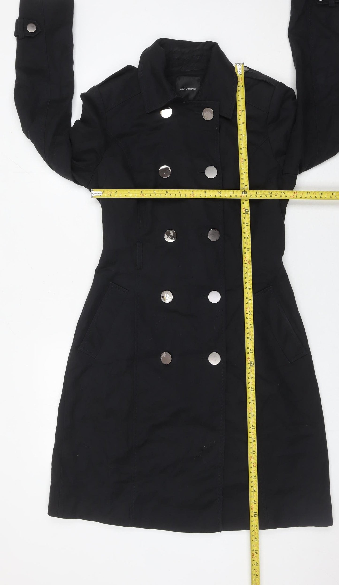 Portmans Womens Black Size 8 Trench Coat Long Cotton Blend Jacket