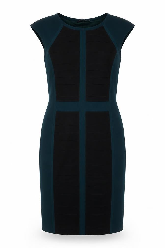 Stills Womens Green Black Sheath Dress Size 12 Sleeveless Knee Length
