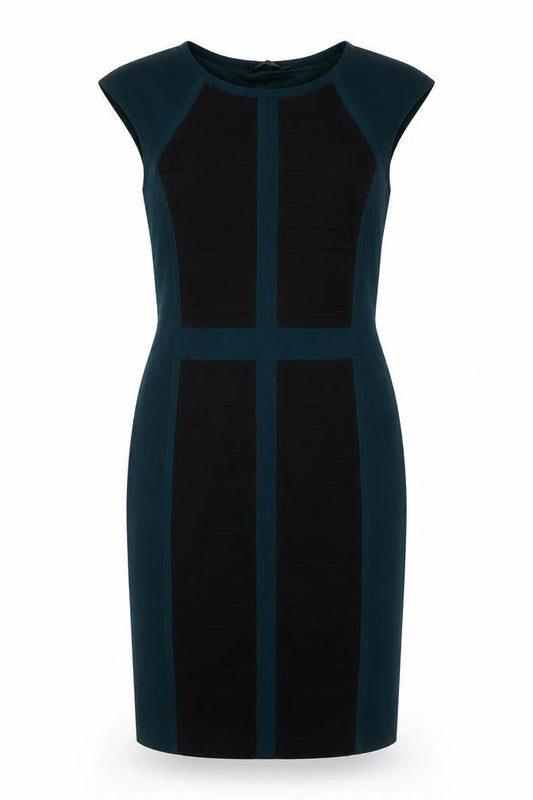 Stills Womens Green Black Sheath Dress Size 12 Sleeveless Knee Length