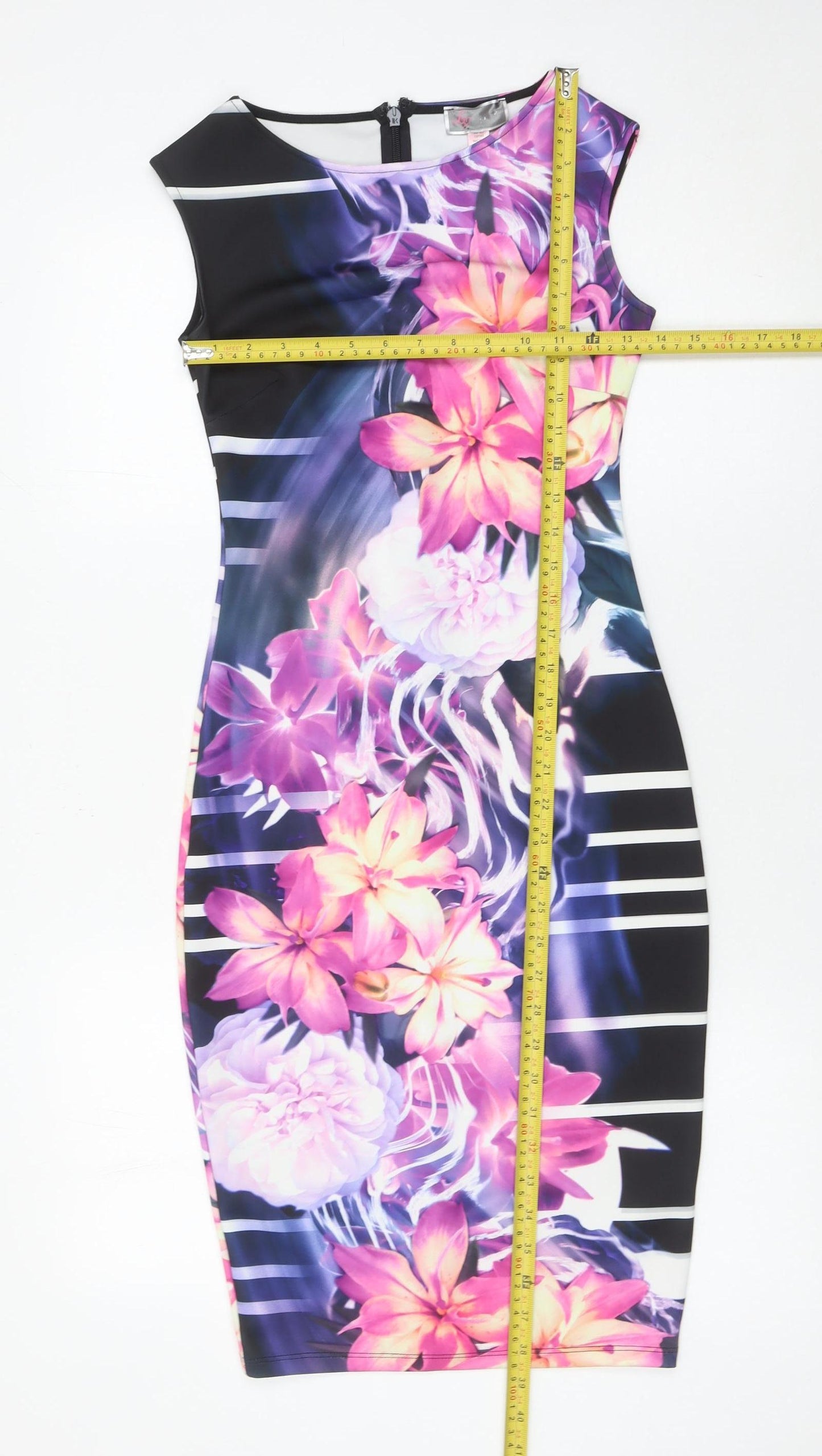 Love Womens Multicoloured Floral Bodycon Dress UK 8 Sleeveless Knee Length