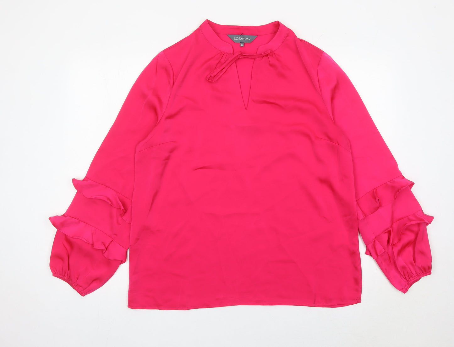 Sosandar Womens Pink Ruffle Sleeve Blouse Size 14 Tunic Top