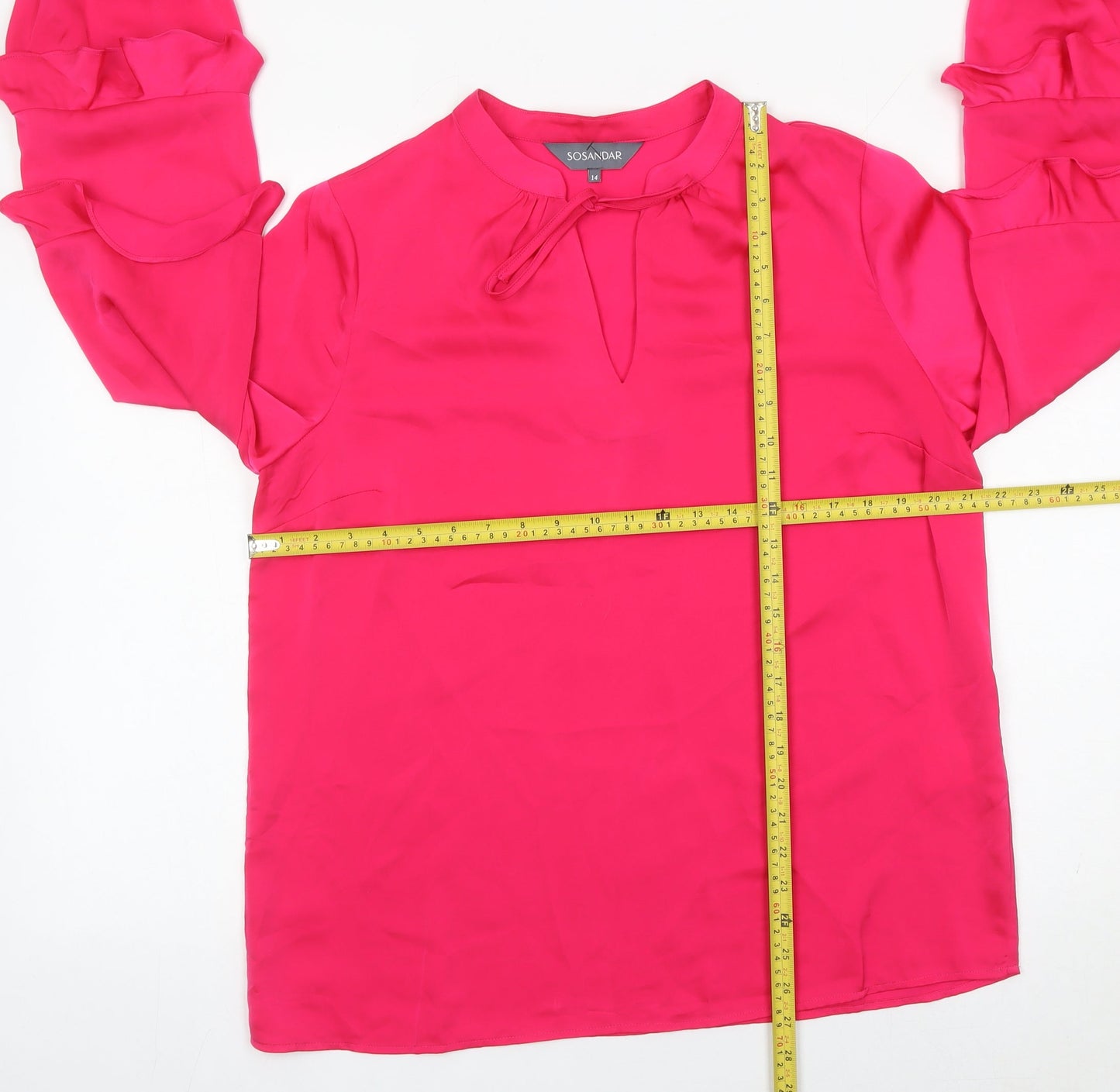 Sosandar Womens Pink Ruffle Sleeve Blouse Size 14 Tunic Top