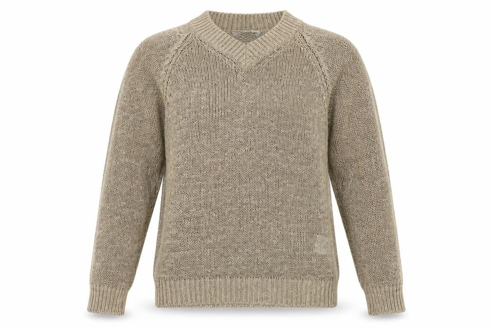 Oui Women’s Beige V-Neck Open-Knit Pullover Jumper Size 12