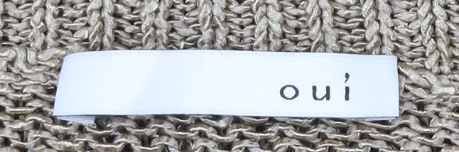 Oui Women’s Beige V-Neck Open-Knit Pullover Jumper Size 12