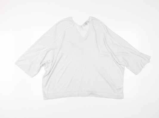 Next Women’s White XL V-Neck Relaxed Fit 3/4 Sleeve Pullover Jumper