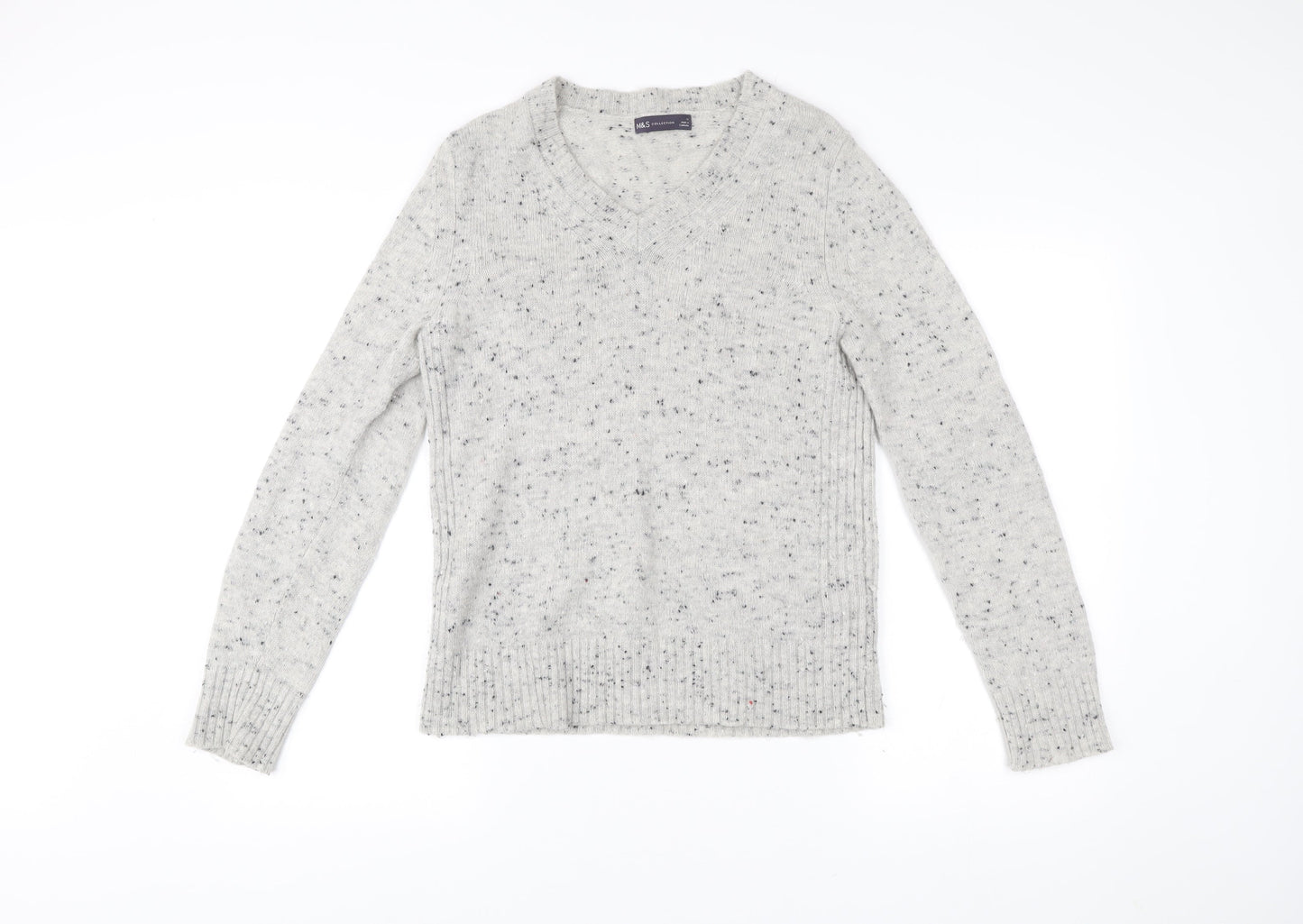 Marks and Spencer Women’s Grey V-Neck Wool Blend Jumper Size 12