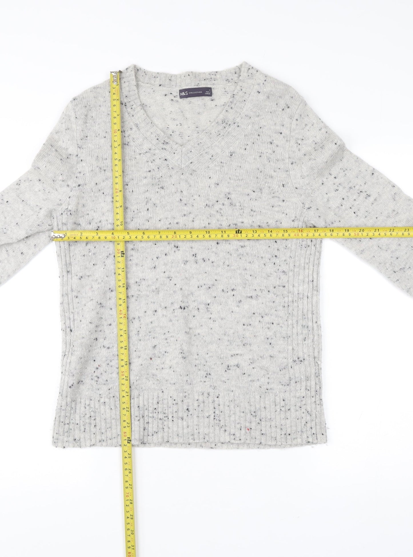 Marks and Spencer Women’s Grey V-Neck Wool Blend Jumper Size 12