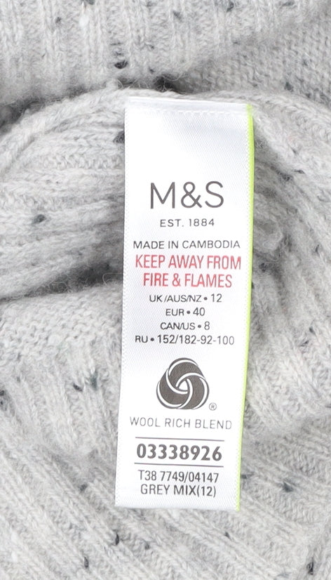 Marks and Spencer Women’s Grey V-Neck Wool Blend Jumper Size 12