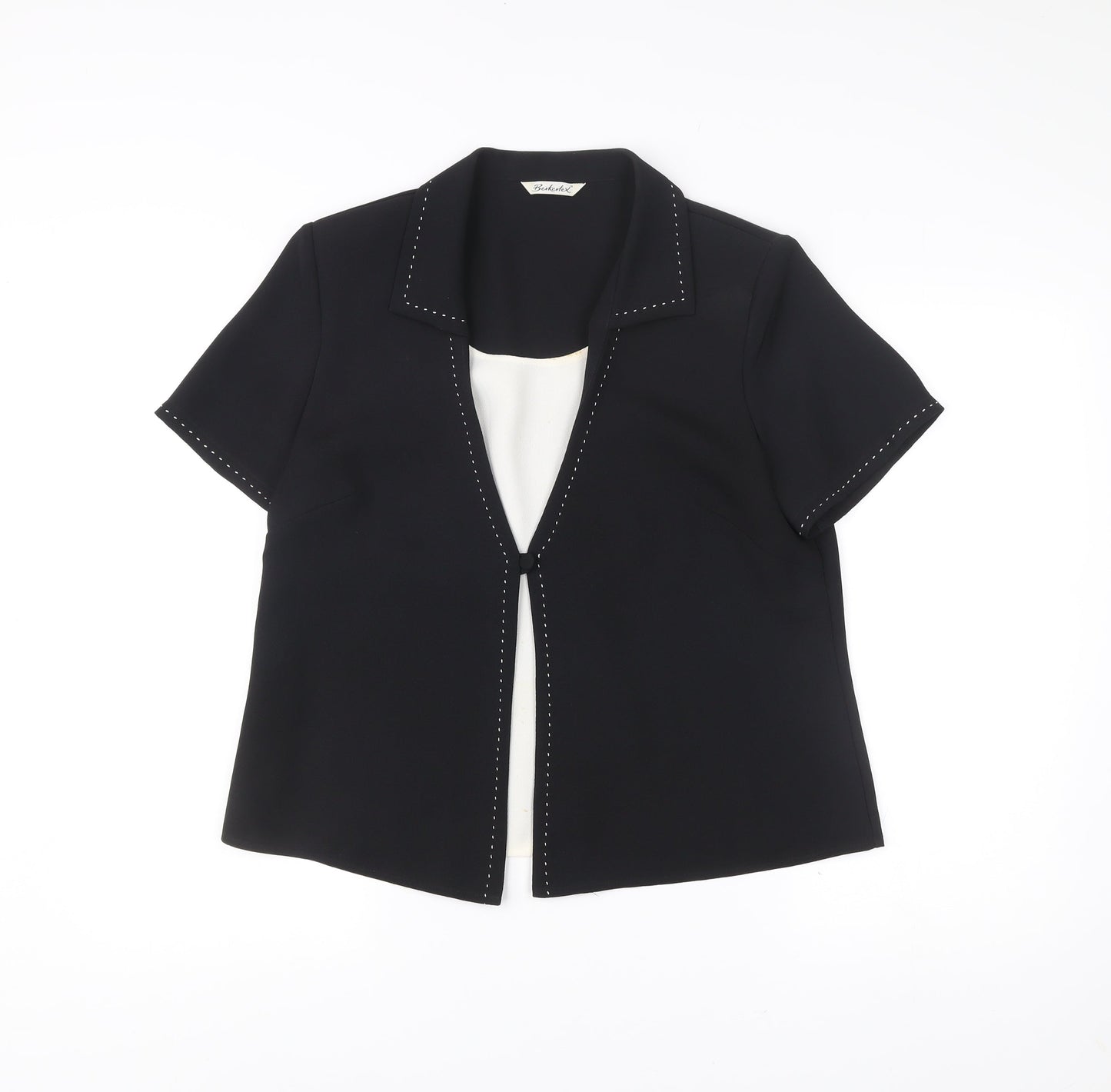 Berkertex Women Black Collared Blouse Size 16 Short Sleeve Workwear