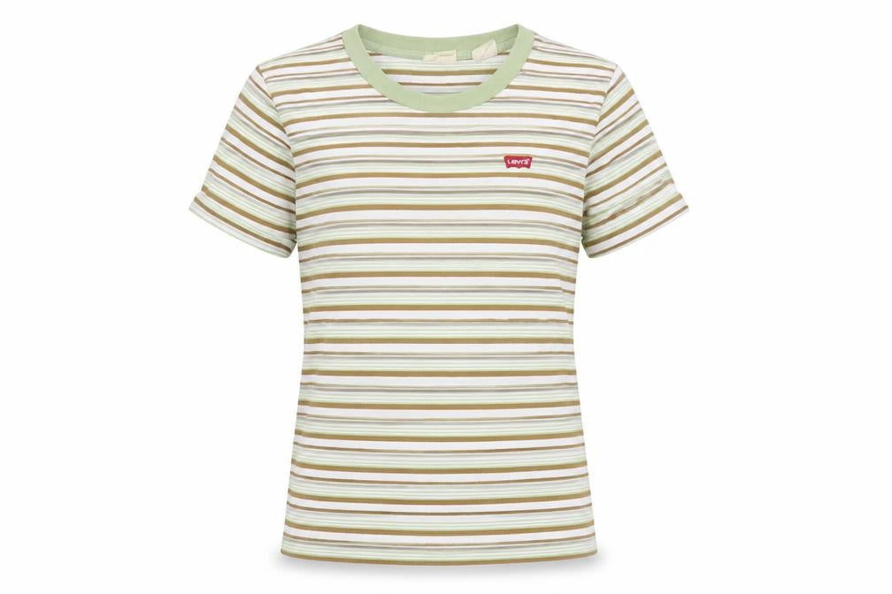 Levi's Womens XS Striped Ringer T-Shirt Green Beige Cotton