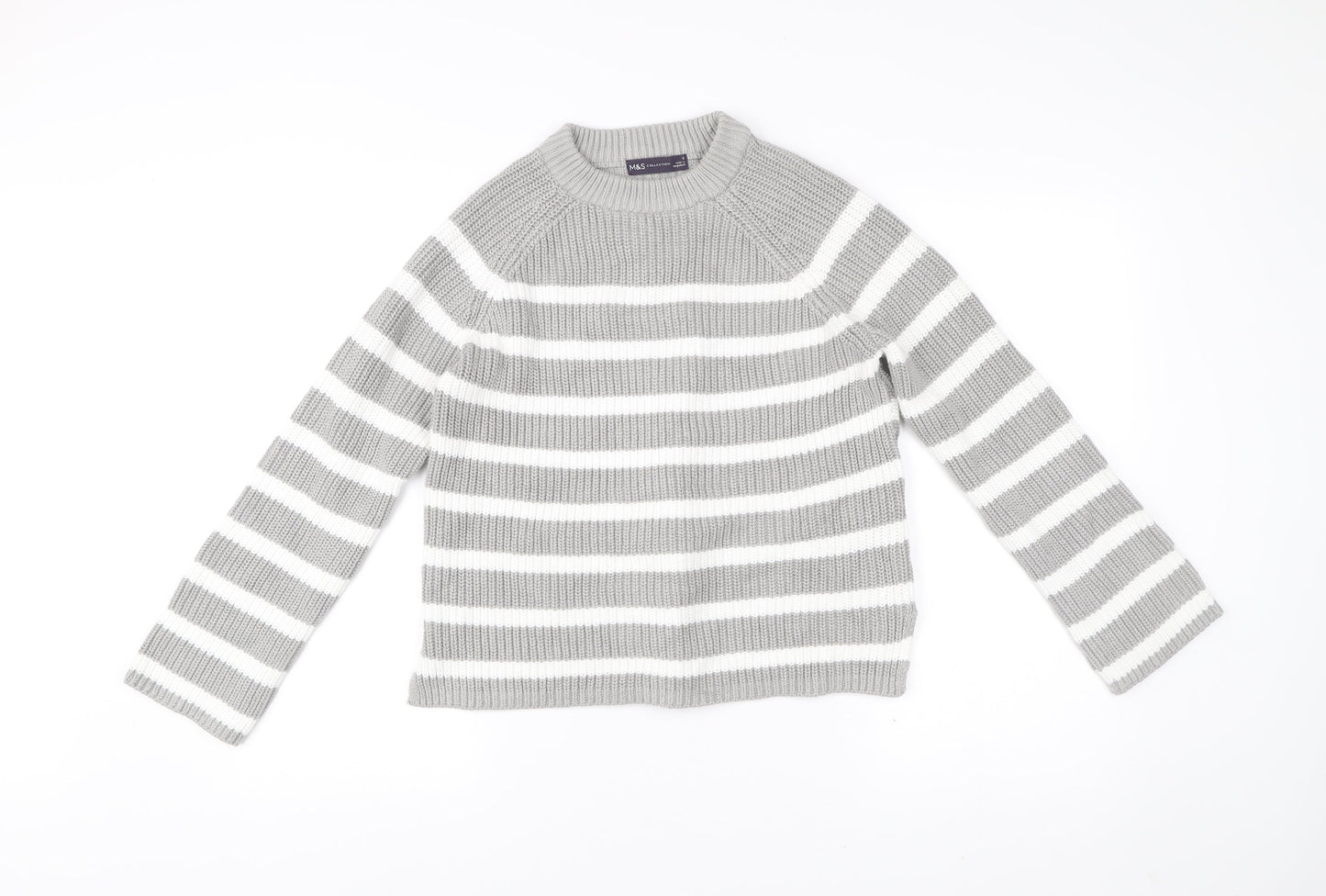 Marks and Spencer Womens Grey Striped Pullover Jumper Size S