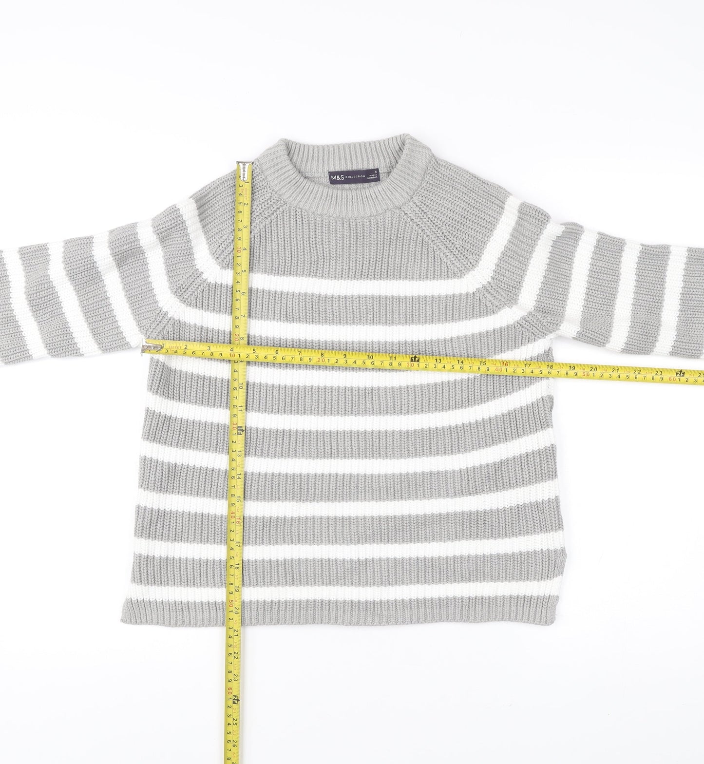 Marks and Spencer Womens Grey Striped Pullover Jumper Size S