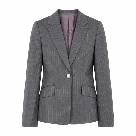 Country Casuals Womens Grey Pinstripe Wool Blazer Size 12 Single-Breasted