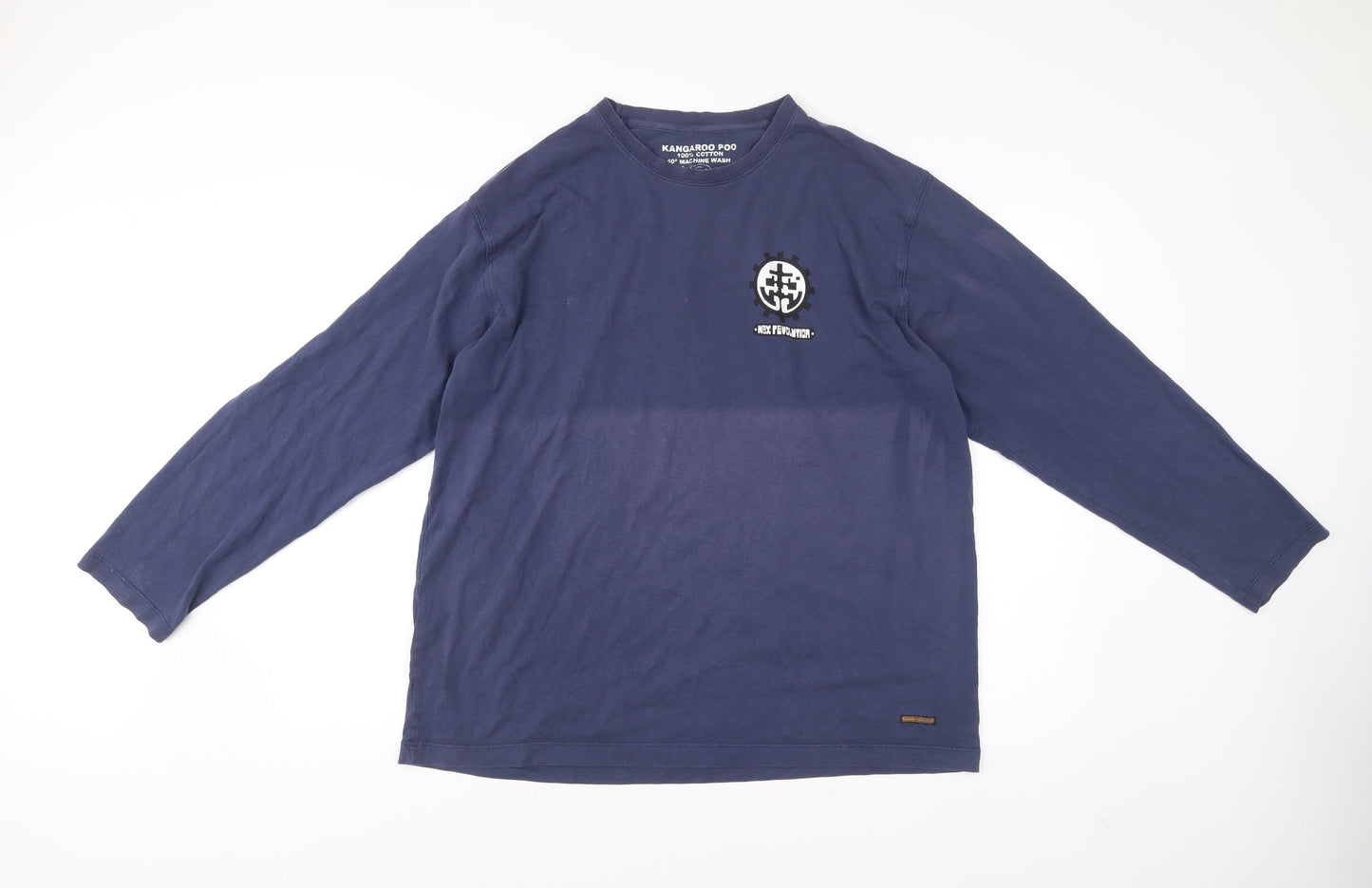 Kangaroo Poo Men’s Blue Graphic Long Sleeve Cotton Shirt L