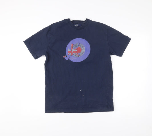 Ben Sherman Men's Blue Graphic Print Cotton T-Shirt Size M