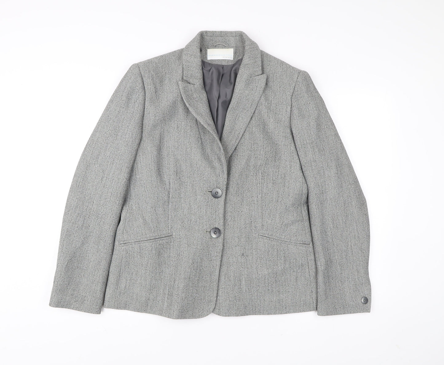 Amaranto Women Grey Size 16 Herringbone Blazer Jacket