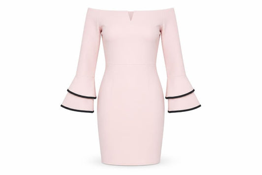 Quiz Women’s Pink Off Shoulder Bodycon Dress Size 10 Flared Sleeve