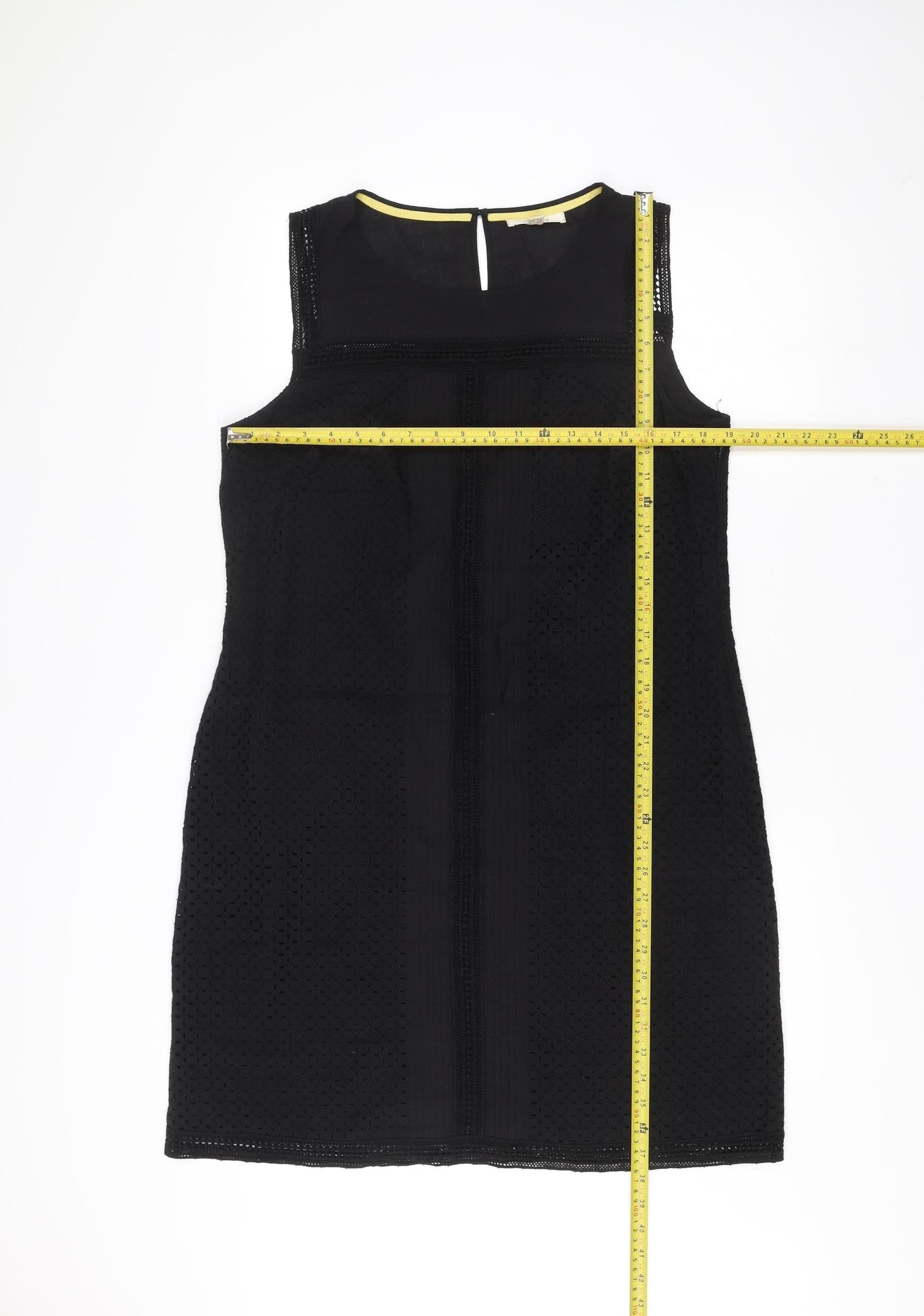 White Stuff Women Black Size 14 Shift Sleeveless Cotton Dress