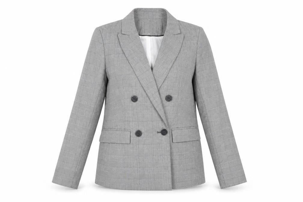 Principles Women Grey Check Double-Breasted Suit Jacket Size 10