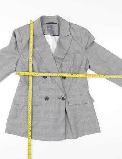 Back view of Principles Women Grey Check Double-Breasted Suit Jacket, size 10