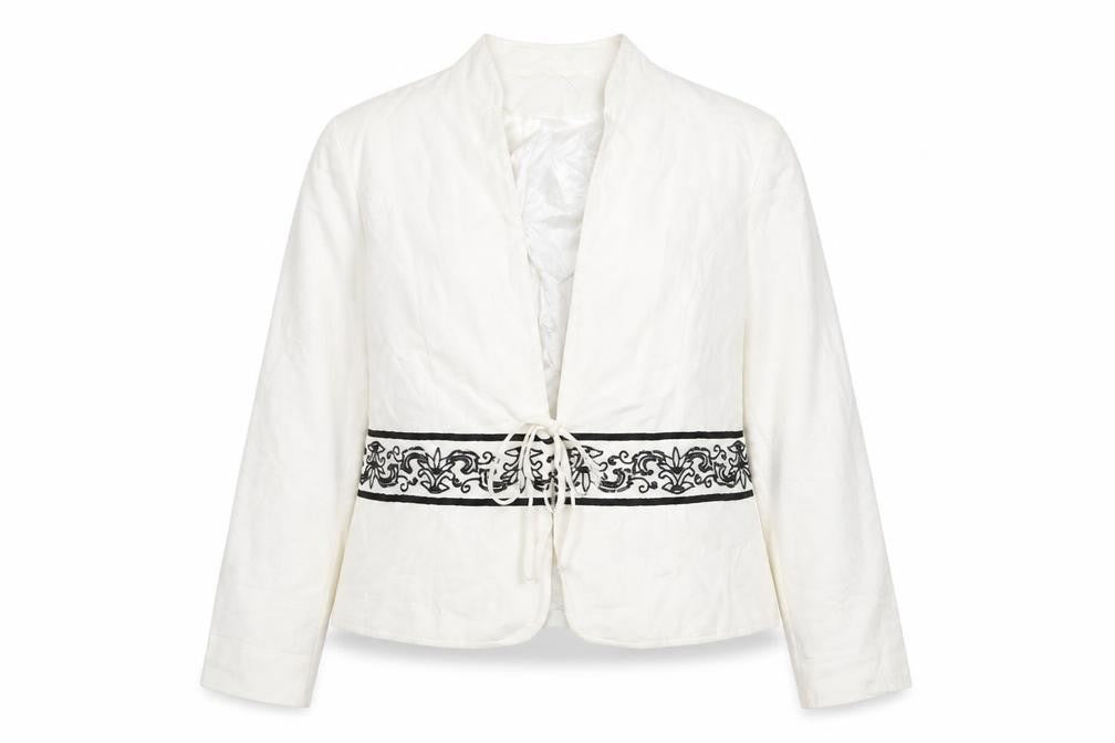 Illusion Collection Women’s White Blazer Size 18 Embroidered Tie Waist