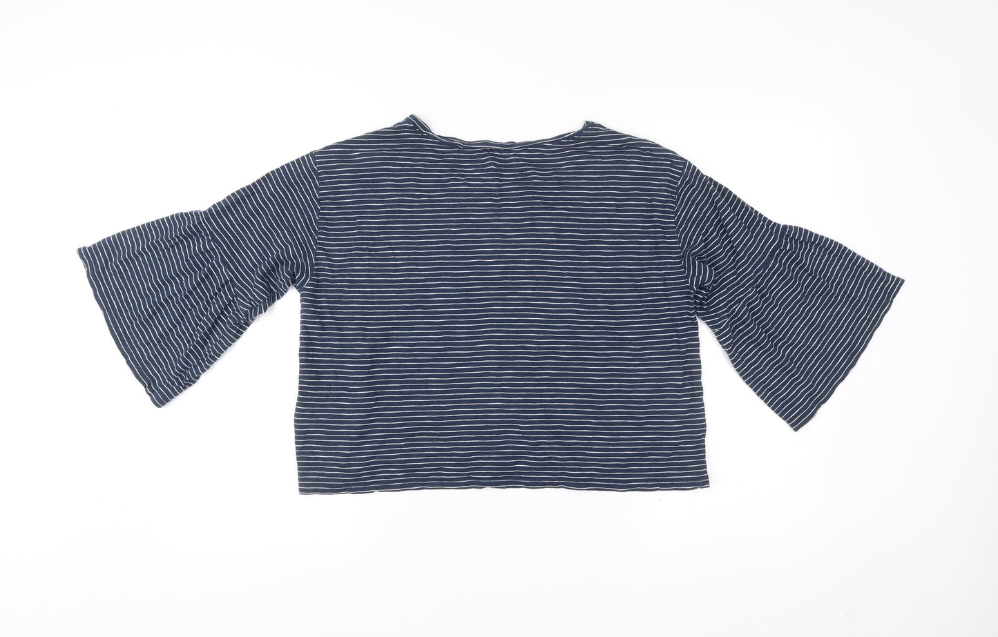 Hollister Womens Blue Striped Embroidered Cropped Blouse S