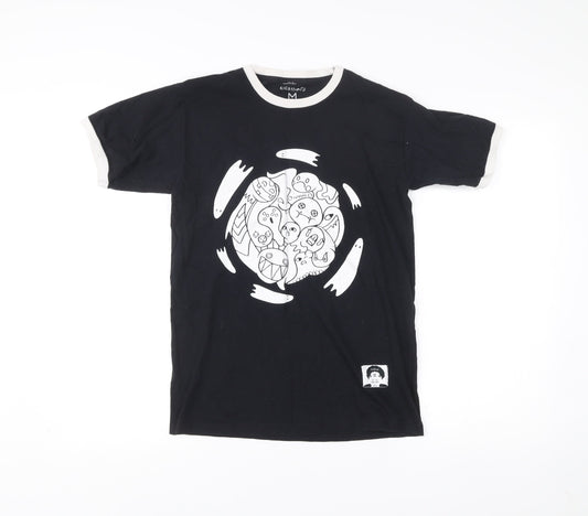 kickthepj Men's Black Graphic Print Cotton T-Shirt M