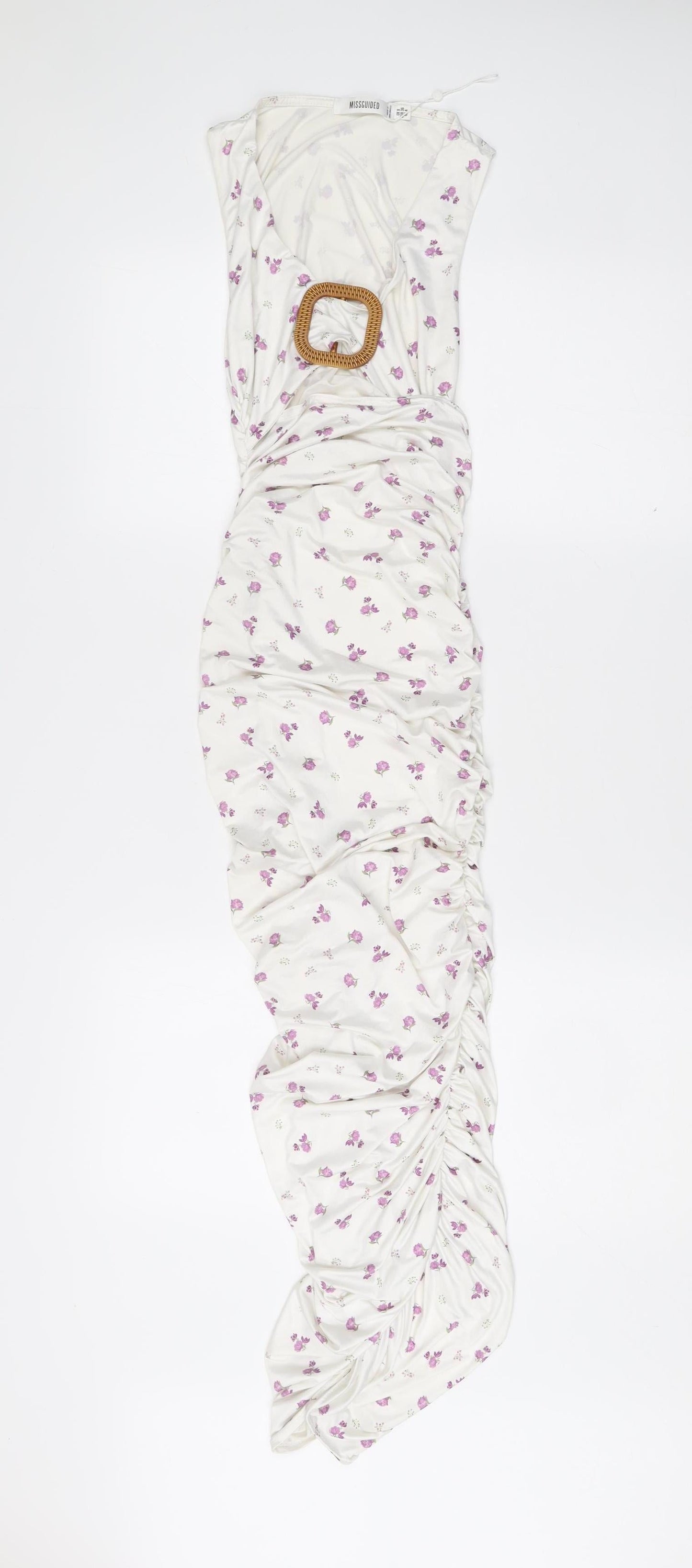 Missguided Women’s White Floral Strapless Bodycon Midi Dress Size 8