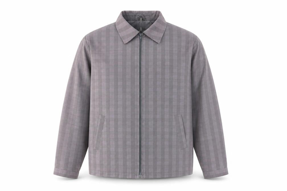 Alaon Men's Grey Checked Mid-Length Zip Jacket XL