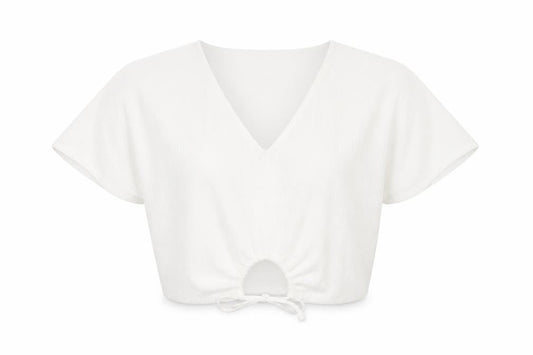 Zara Womens White Cropped V-Neck Tie Blouse Size S
