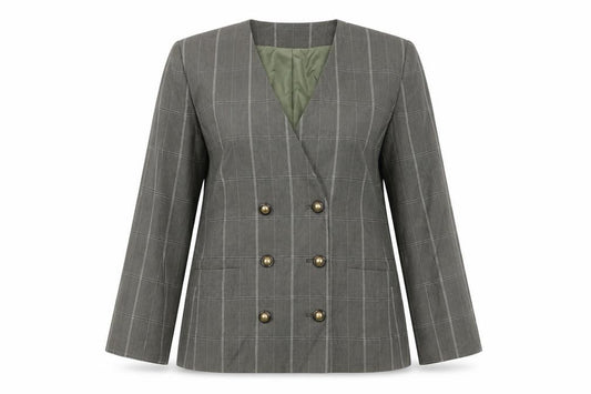 Atrium Petite Women’s Green Check Double-Breasted Blazer Size 8