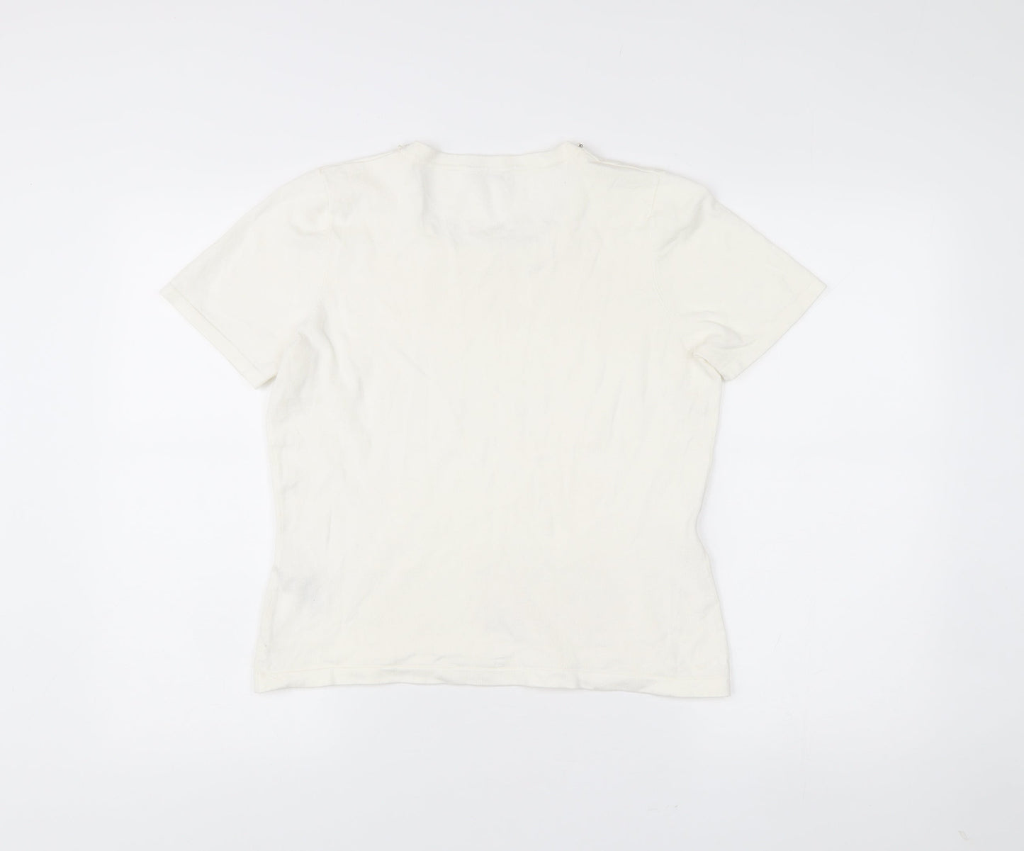 Precis Petite Women Ivory Beaded Scoop Neck Short Sleeve T-Shirt M