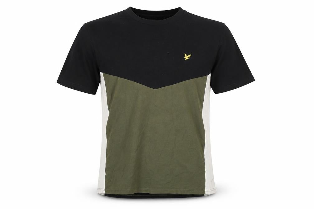 Lyle & Scott Mens M Black Green Beige Colourblock Cotton T-Shirt