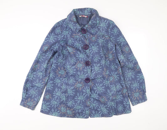 Monsoon Womens Blue Floral Cotton Trench Coat Size 12