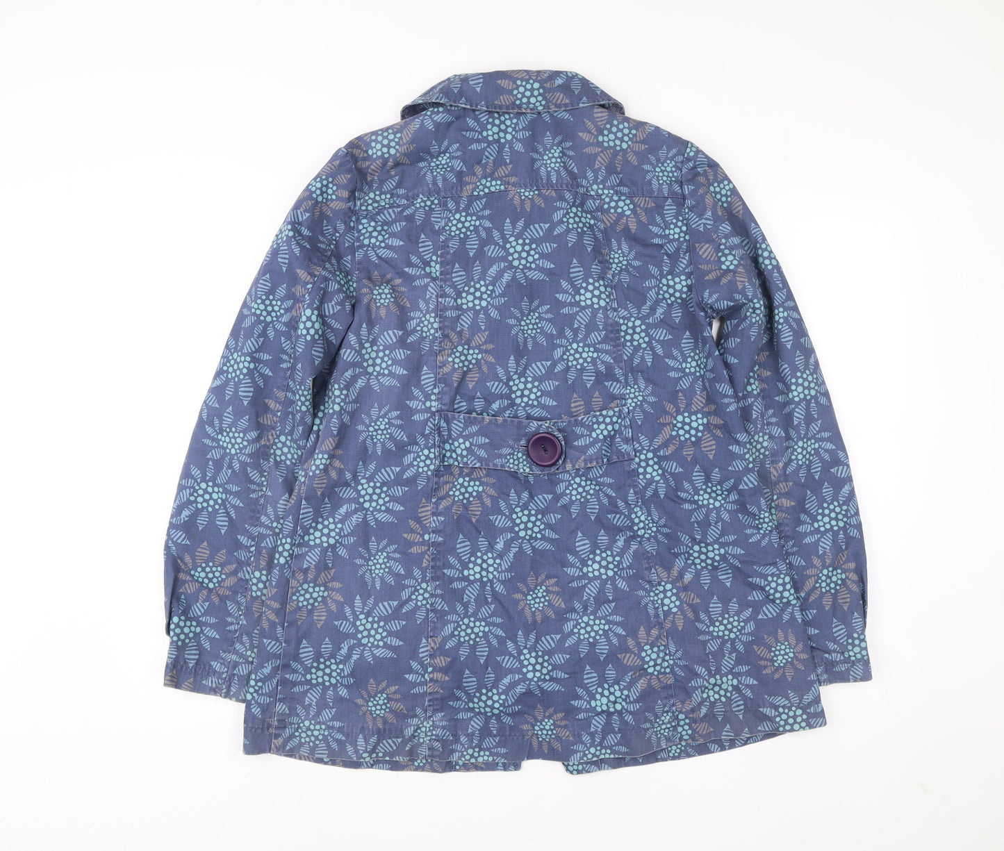 Monsoon Womens Blue Floral Cotton Trench Coat Size 12