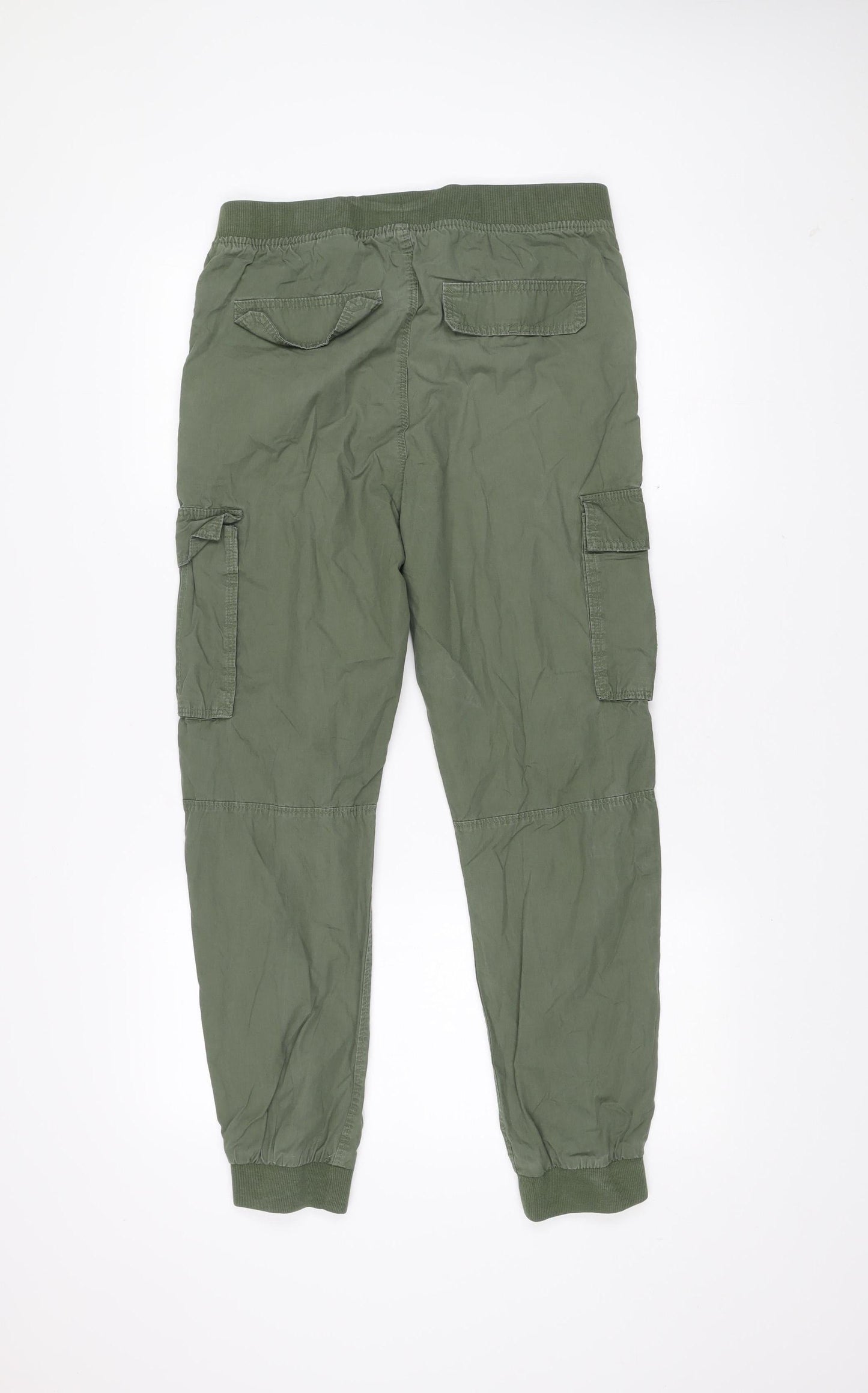 H&M Girls Green Cargo Trousers 14 Years Cotton Elastic Waist Pockets