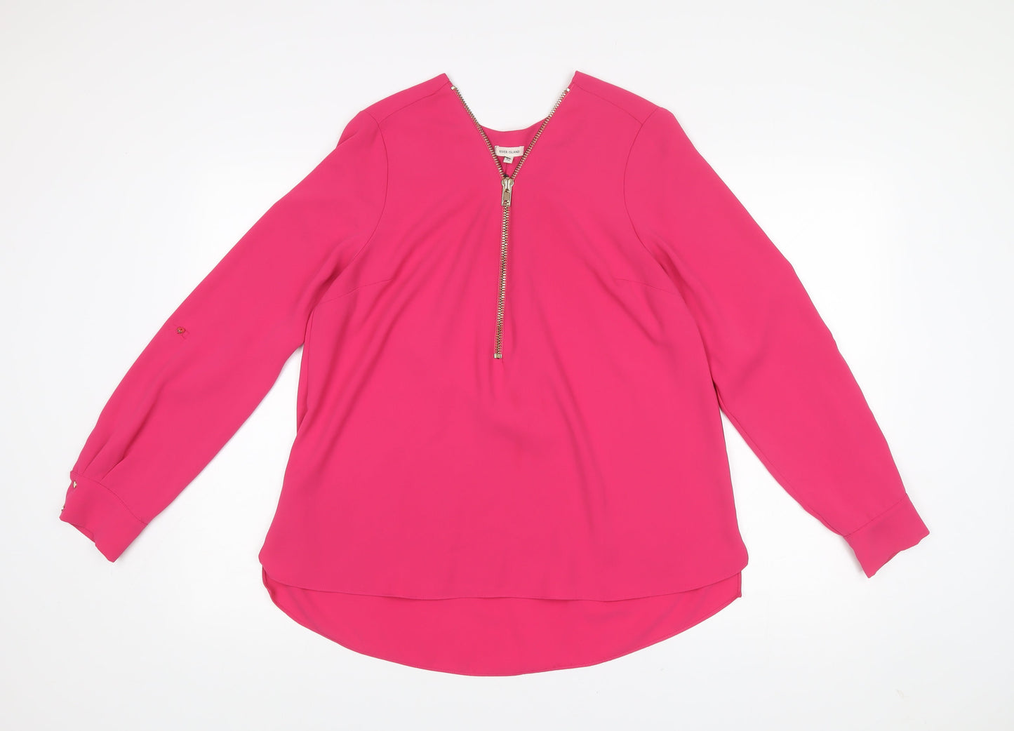 River Island Women’s Pink Long Sleeve Zip Blouse Size 14