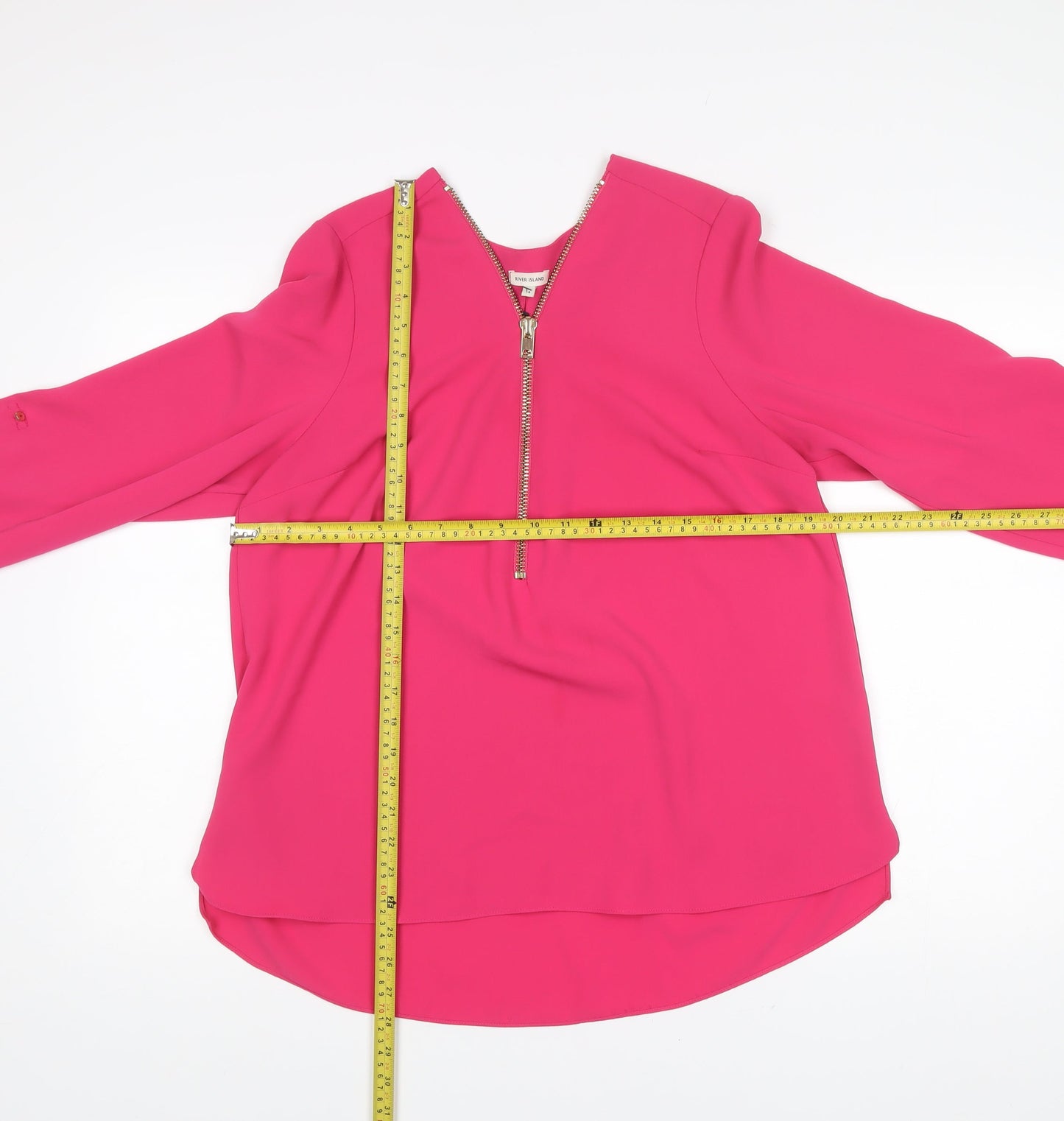 River Island Women’s Pink Long Sleeve Zip Blouse Size 14