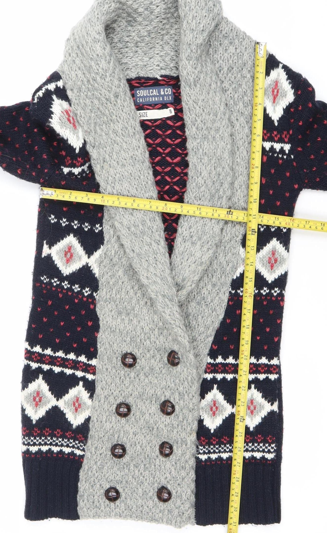 SoulCal & Co Womens Blue Fair Isle Cardigan Size 8 Acrylic Knit