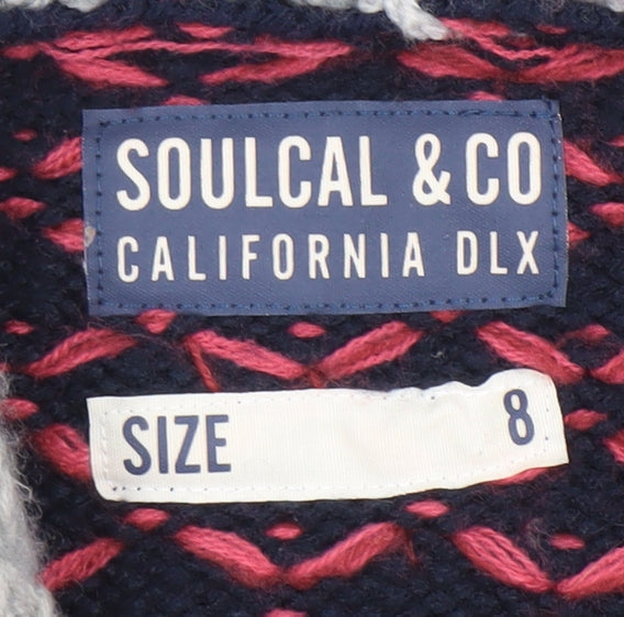 SoulCal & Co Womens Blue Fair Isle Cardigan Size 8 Acrylic Knit