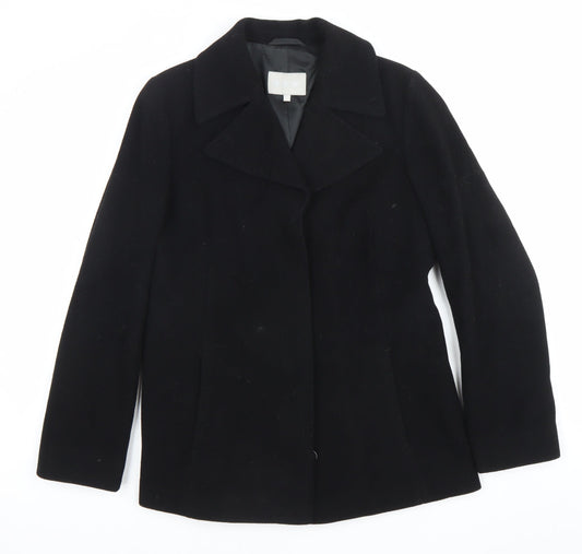 JFW Womens Black Wool Blend Mid-Length Overcoat Size 10