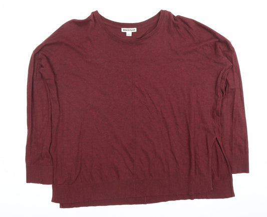 Whistles Women’s Red Linen Relaxed Fit 3/4 Sleeve T-Shirt UK 14