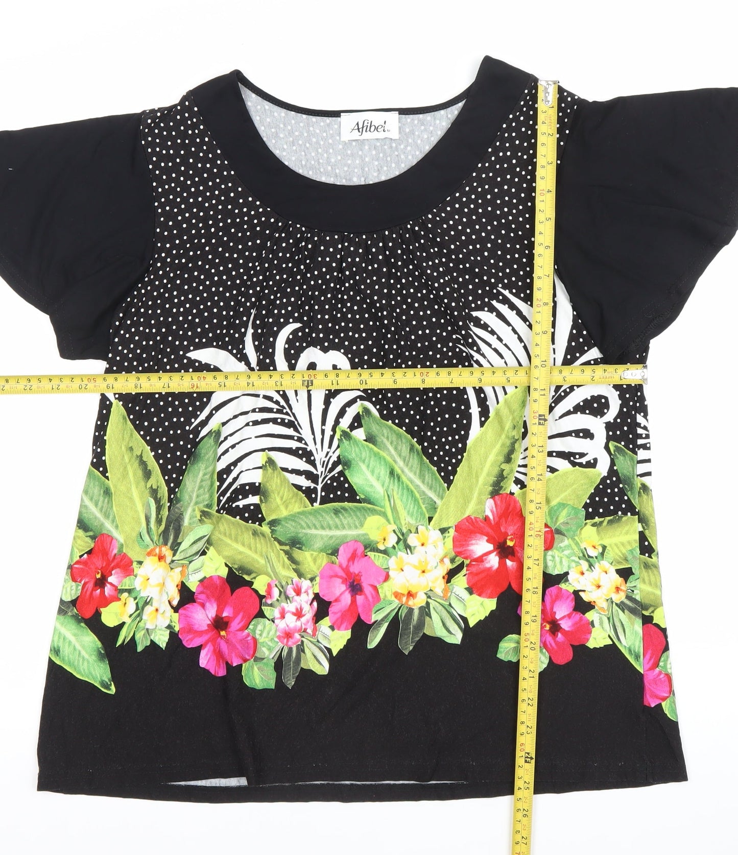 Afibel Women’s Black Floral Tunic Top Size 16/18 Viscose Blend